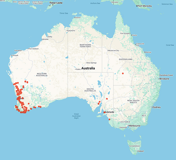 collecting locality map for 'Lange, R.T.'