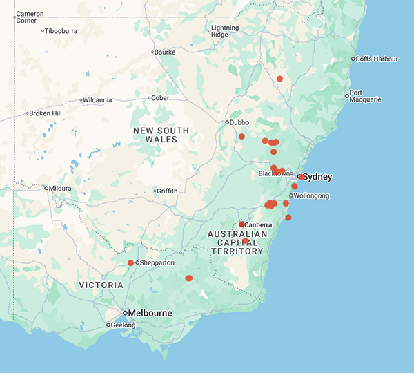 collecting locality map for 'Mulcahy, T.R.'